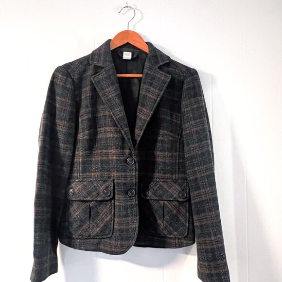 Garnet Hill 100% Wool Blend Plaid Blazer Jacket School boy Academia Size 4 - Picture 3 of 11